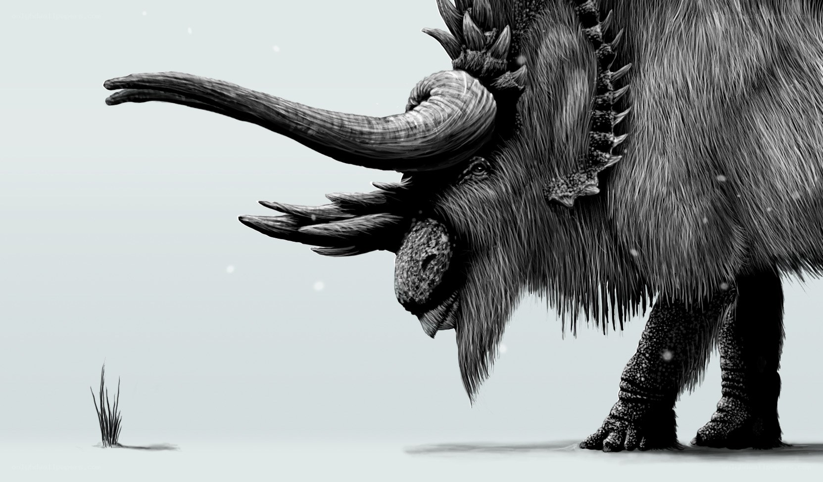 furry dinosaur in snow