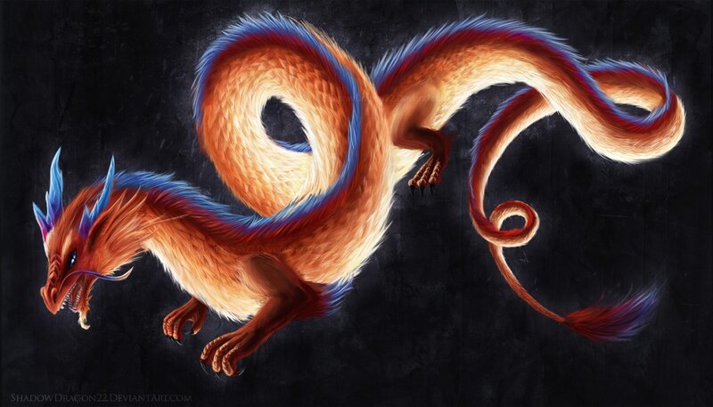 Furry dragon with blue and red accents