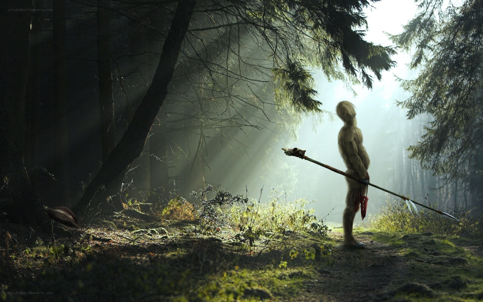 Furry figure in forest