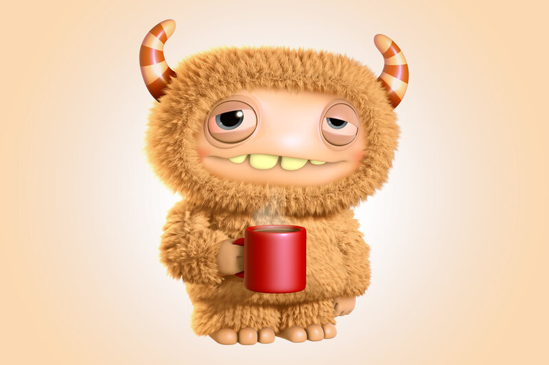 Furry Monster Holding Mug