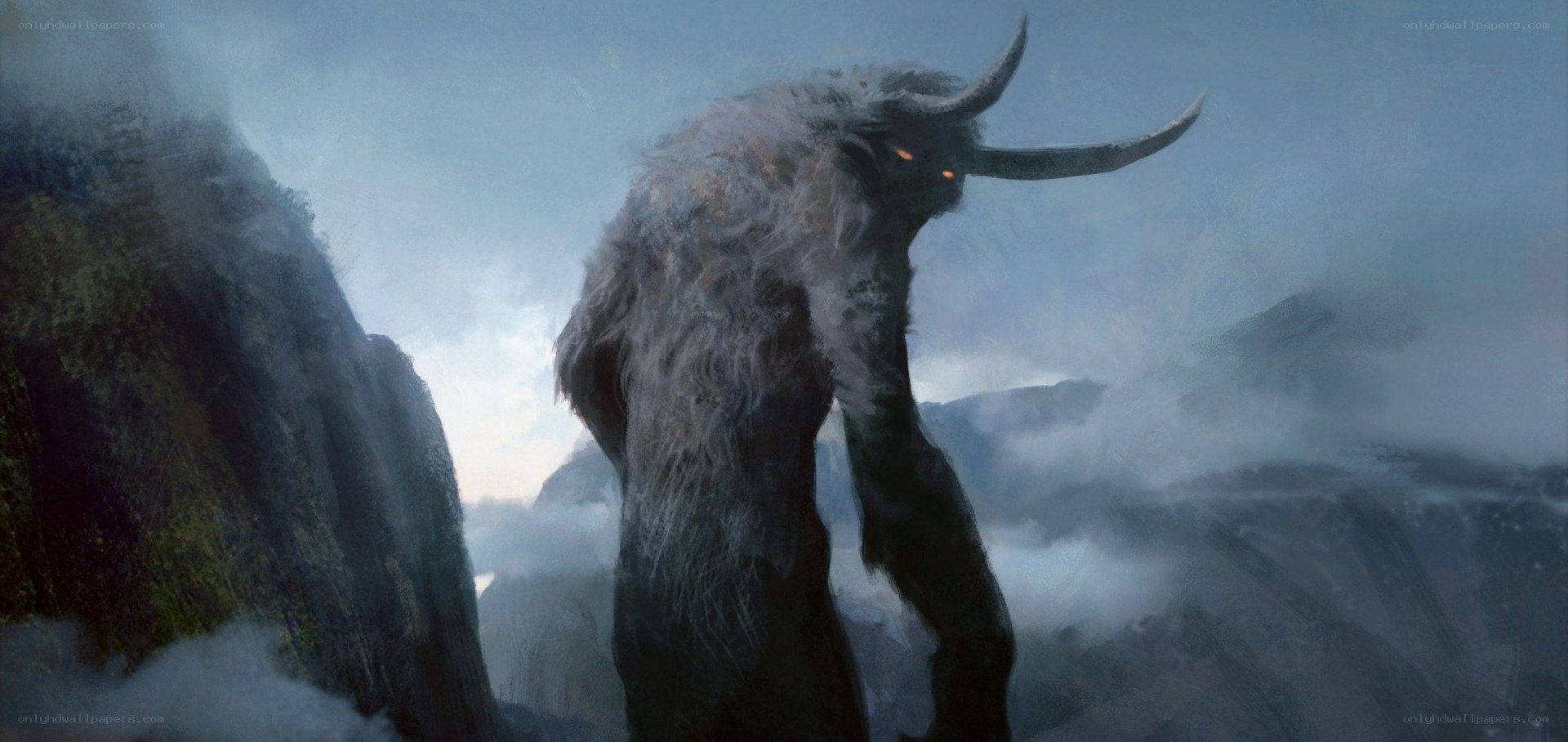 furry monster in misty mountains