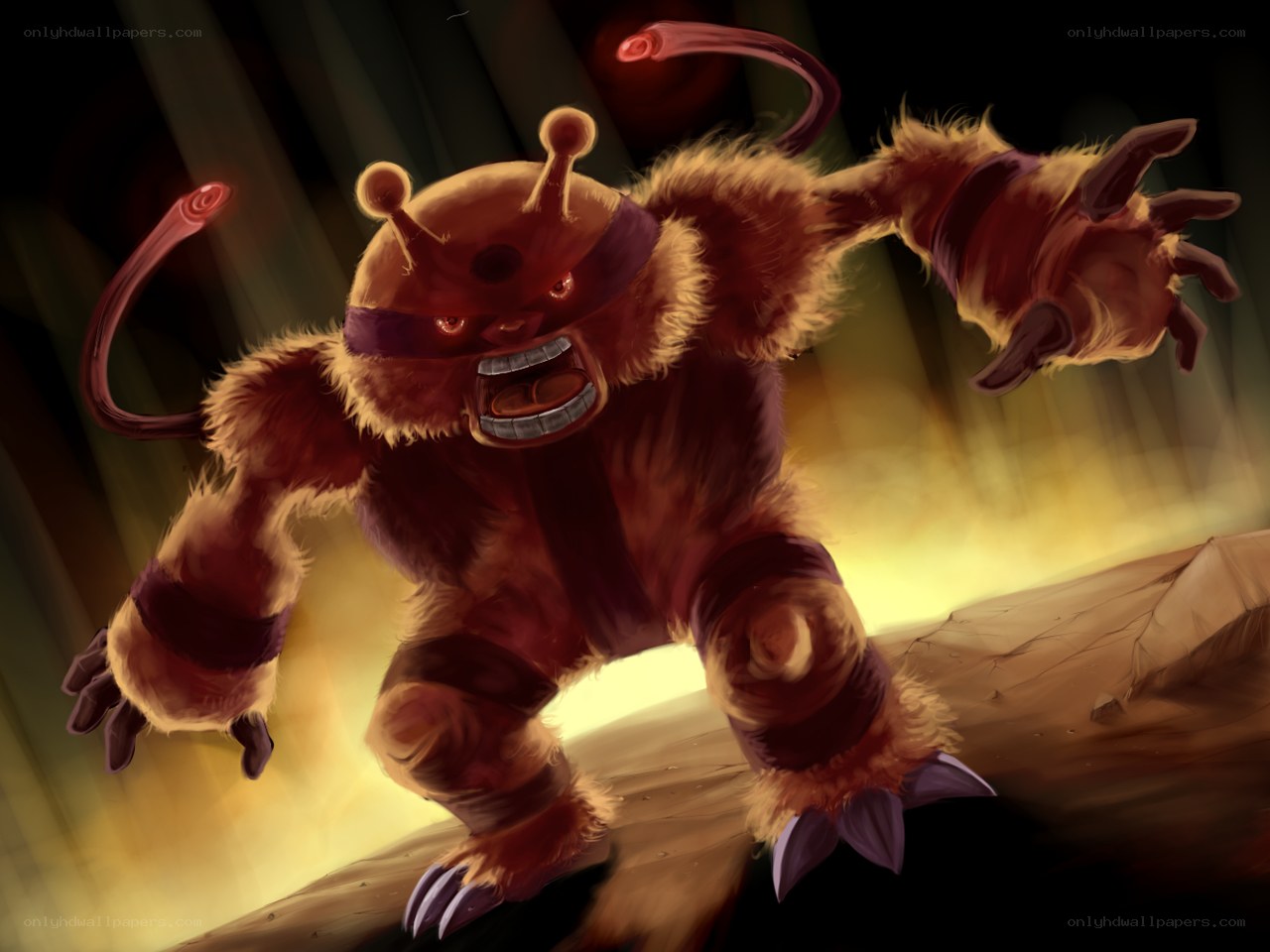 furry monster with glowing eyes
