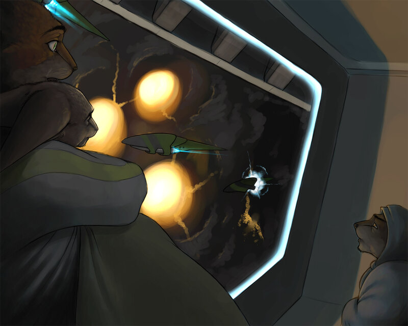 Furry pilots in space battle