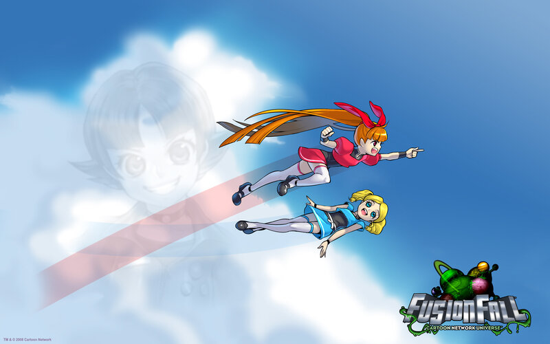 Fusion Fall characters flying