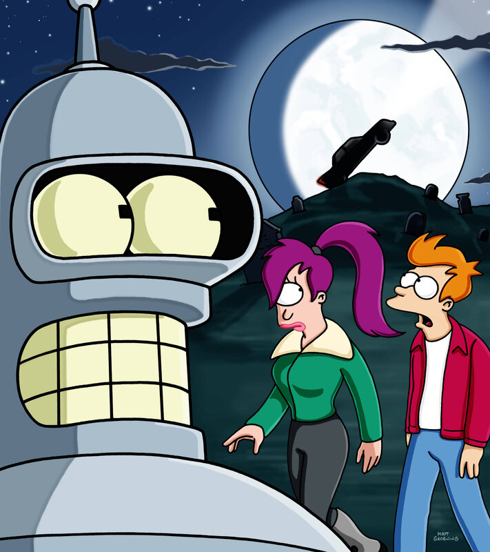Futurama characters at night