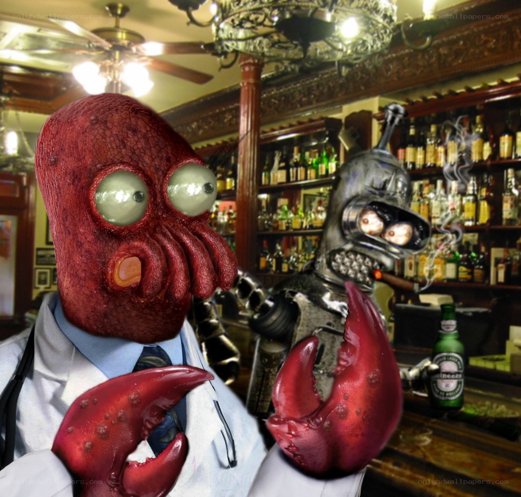 Futurama characters in a bar