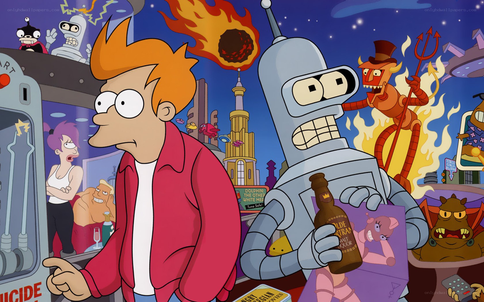 Futurama characters in a chaotic scene