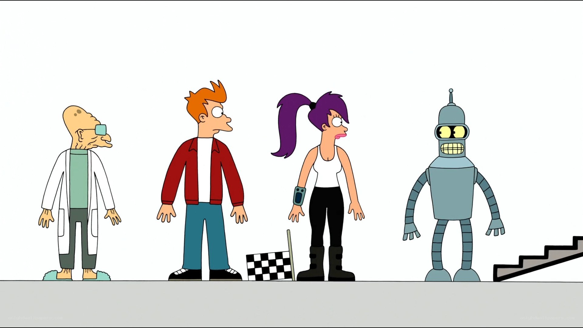 Futurama characters in a line