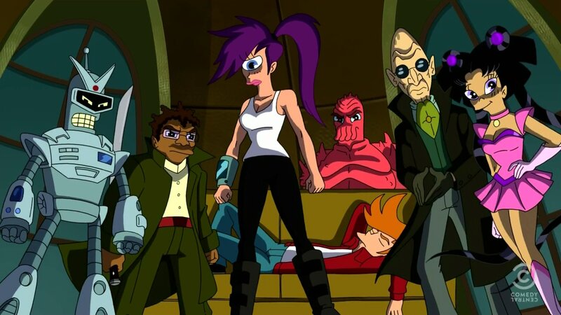 Futurama characters in a room