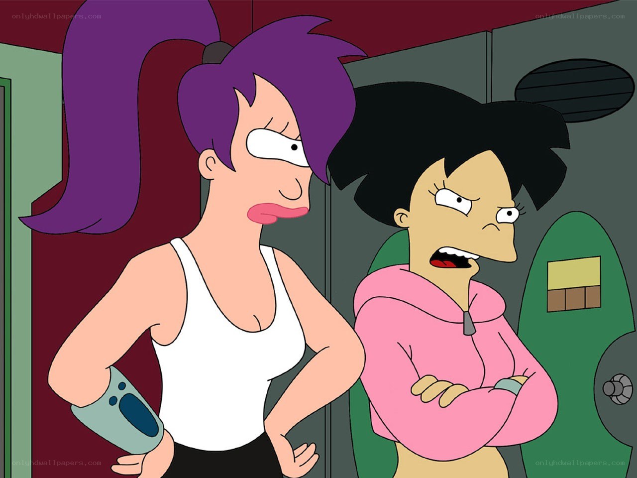 Futurama characters in a spaceship