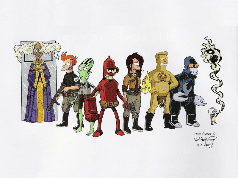 Futurama characters in military gear