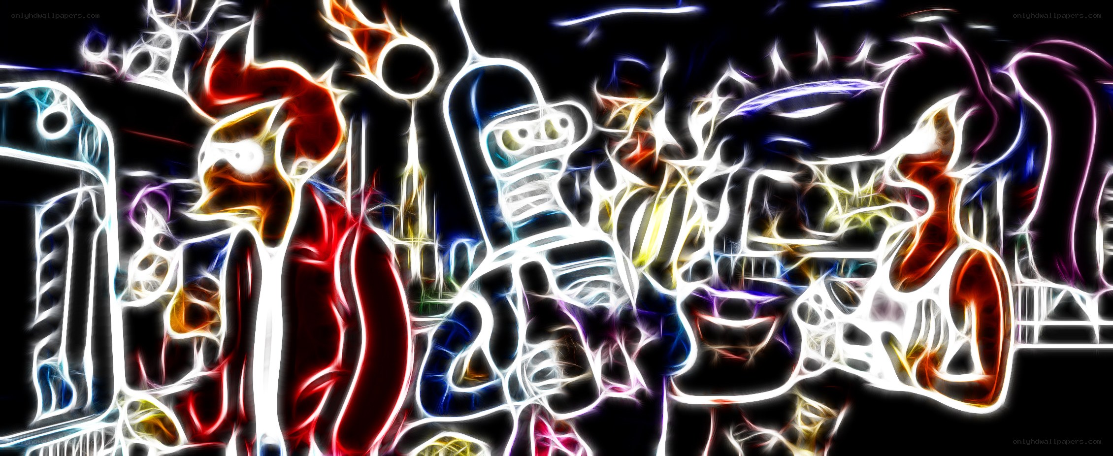 Futurama characters in neon style