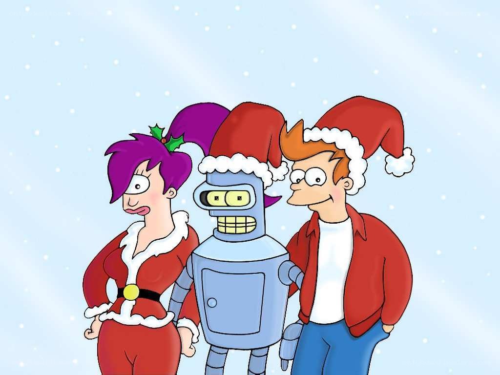 Futurama characters in Santa hats