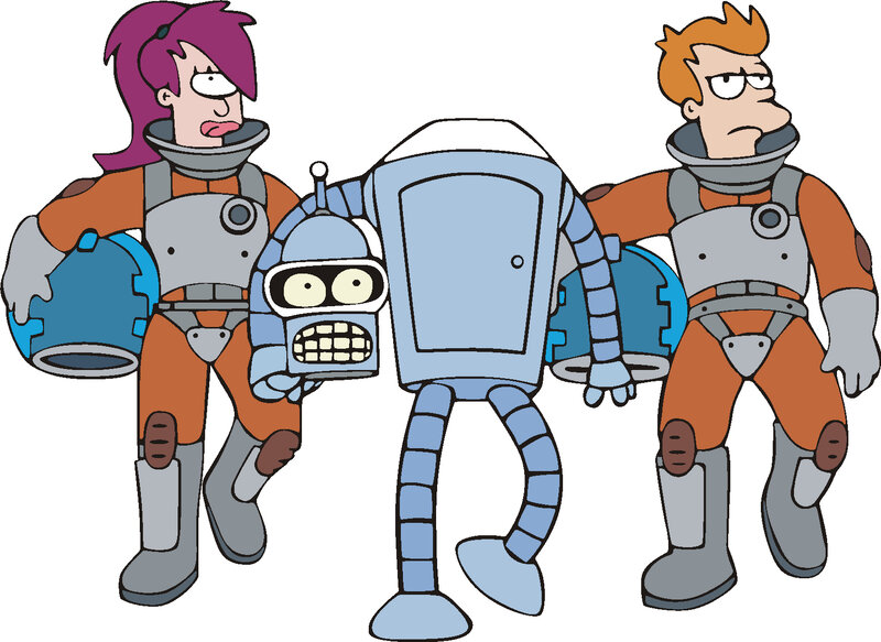 Futurama characters in space suits