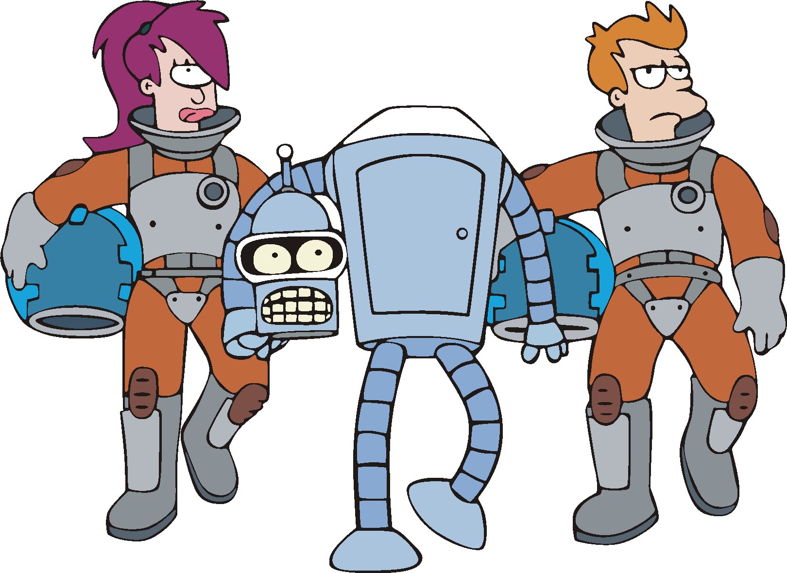 Futurama characters in space suits
