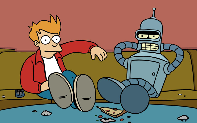 Futurama characters on couch