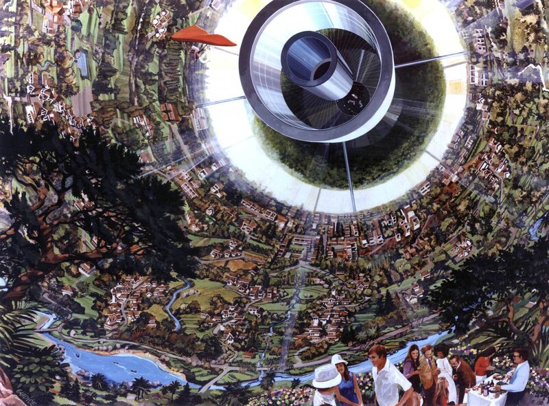 Futuristic aerial view of a town