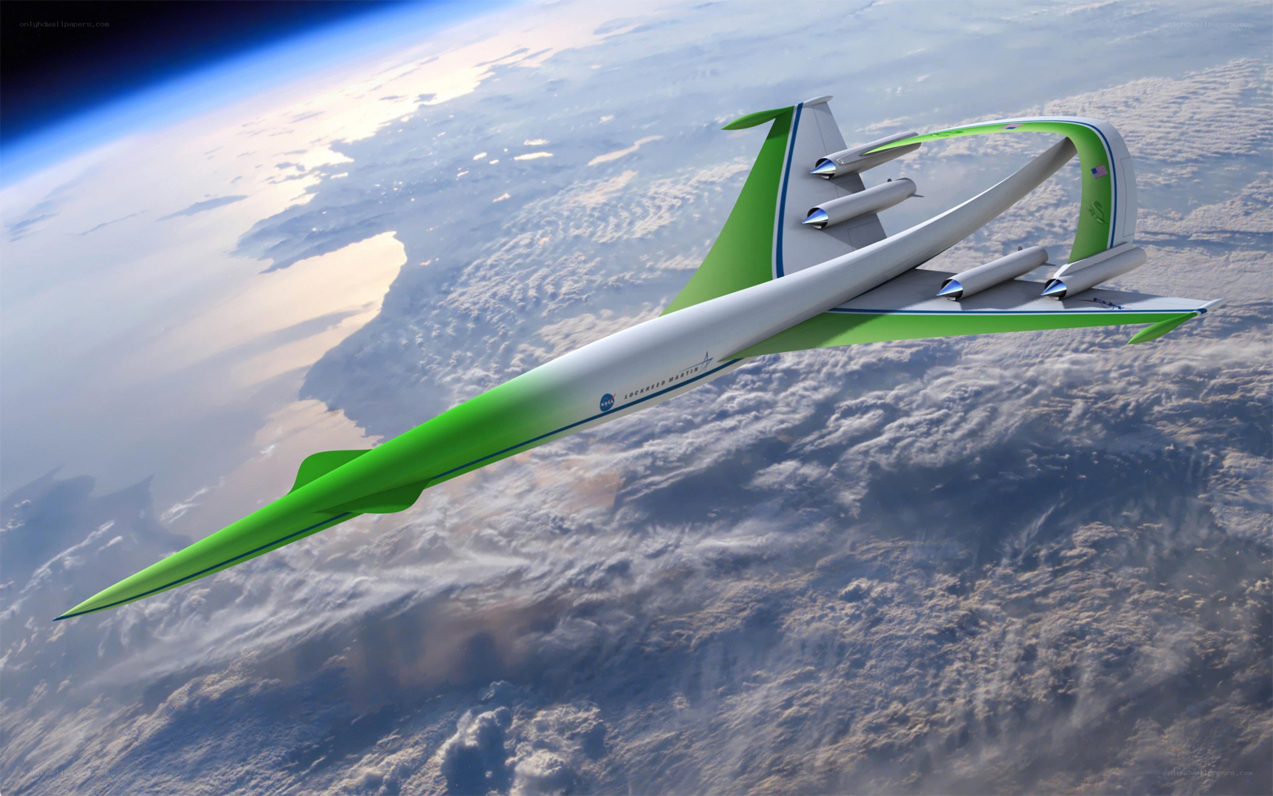 futuristic aircraft above earth