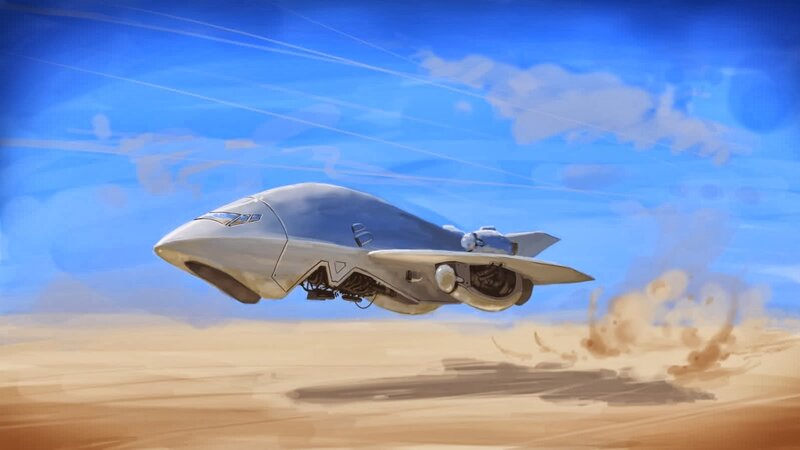 Futuristic Aircraft Flying — Blue