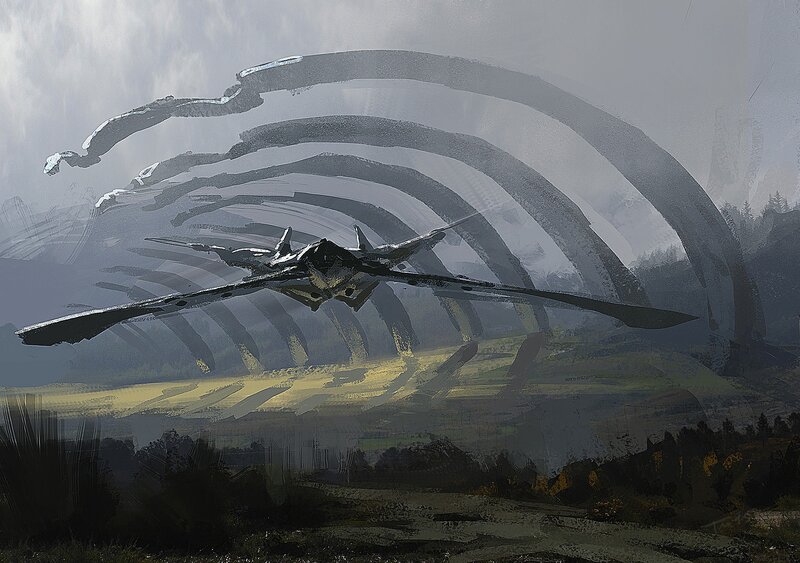 Futuristic Aircraft Flying — Gray