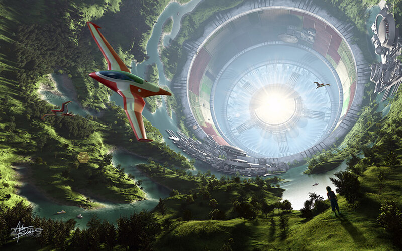 Futuristic Aircraft Flying — Green