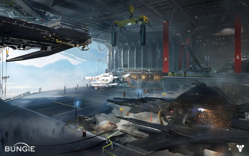 Futuristic Aircraft Hangar — Gray, Dramatic