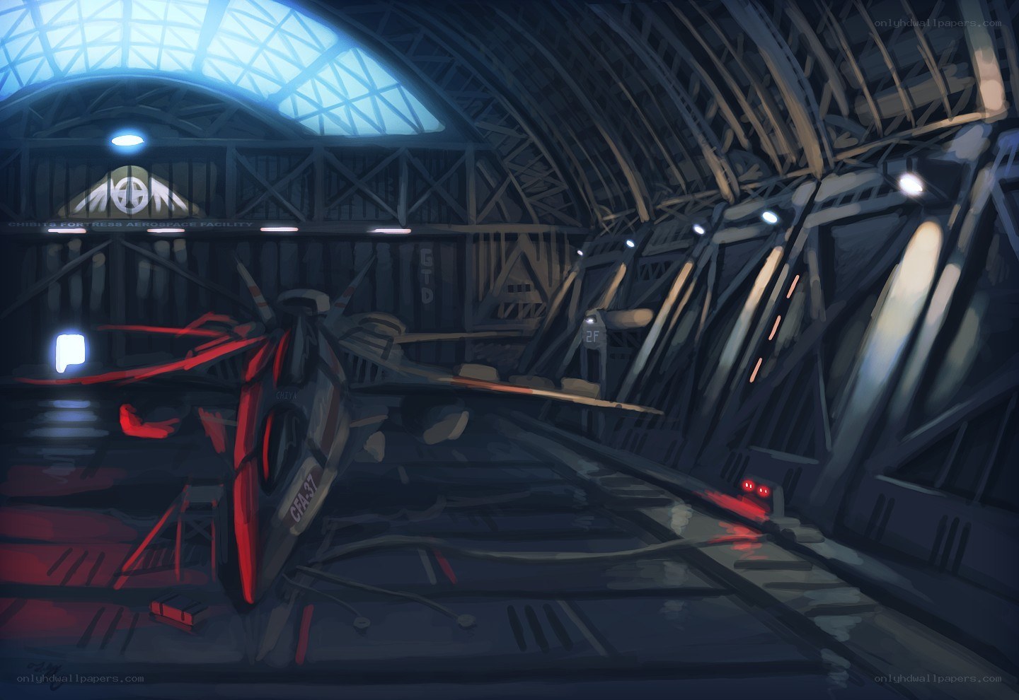 futuristic aircraft hangar