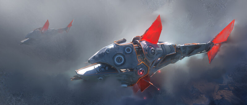 Futuristic Aircraft in Clouds — Gray, Dramatic