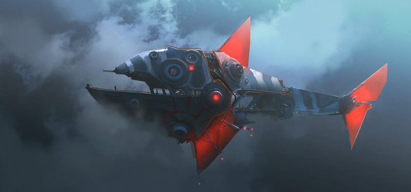Futuristic Aircraft in Clouds — Gray