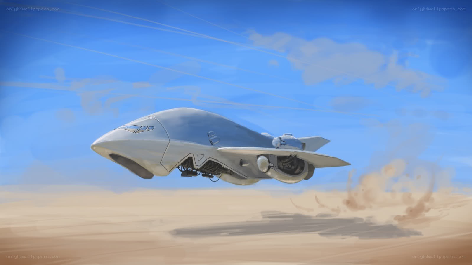 futuristic aircraft in desert