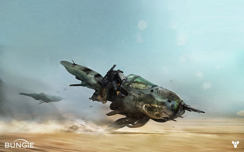 Futuristic Aircraft in Desert — Green