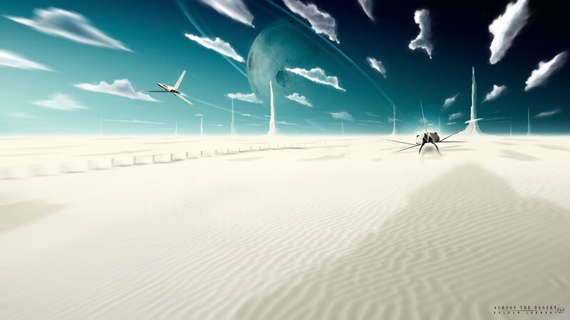 Futuristic Aircraft in Desert — White