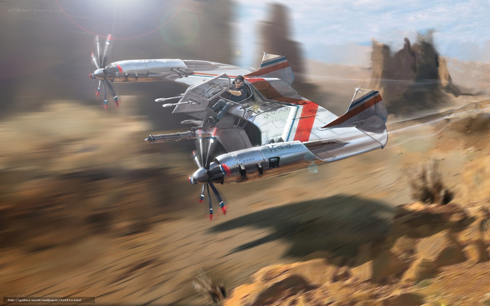 futuristic aircraft in desert