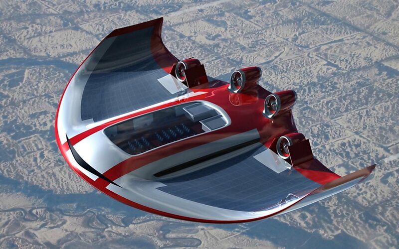 Futuristic Aircraft in Flight — Red, Afternoon