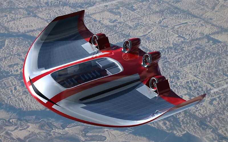 Futuristic Aircraft in Flight — Red