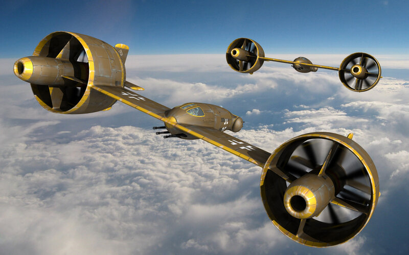 Futuristic aircraft in flight