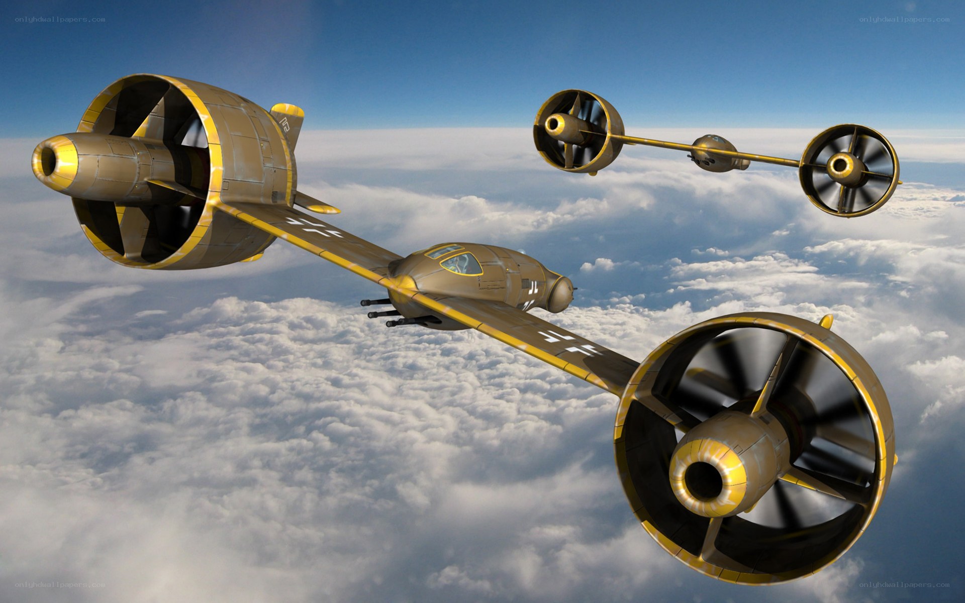 Futuristic aircraft in flight