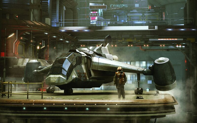 Futuristic Aircraft in Hangar — Gray