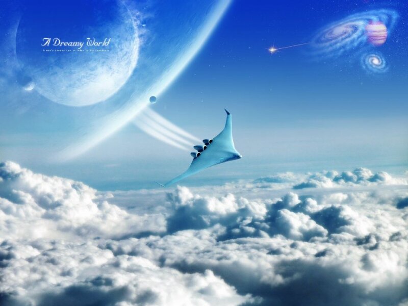 Futuristic Aircraft in Sky — Blue