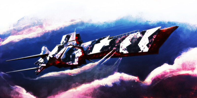 futuristic aircraft in stormy sky