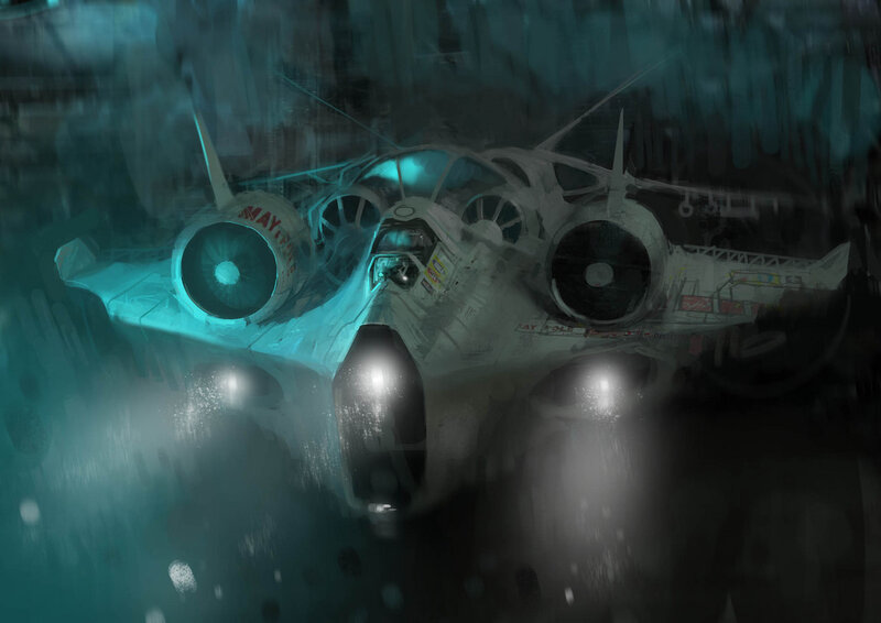 futuristic aircraft in underwater tunnel