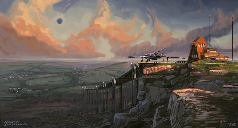 Futuristic Aircraft on Cliff