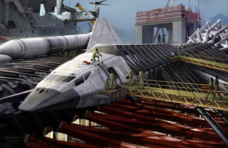 Futuristic Aircraft on Construction Site
