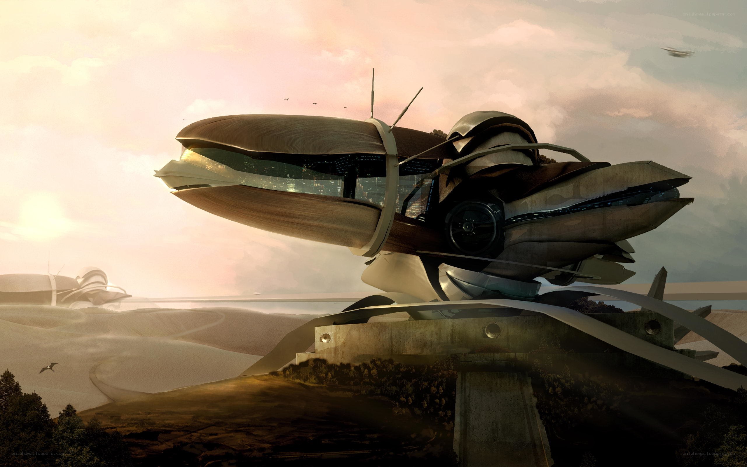 futuristic aircraft on launch pad