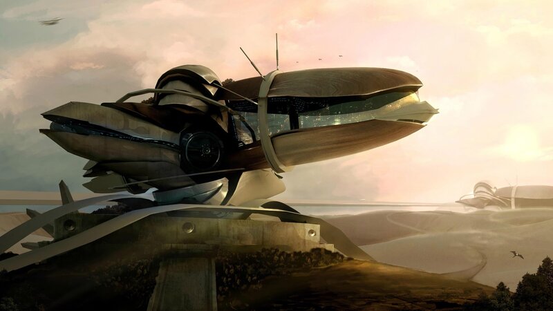 Futuristic Aircraft on Platform — Brown