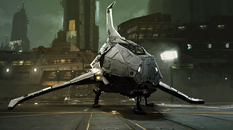Futuristic Aircraft on Platform — Gray, Dramatic