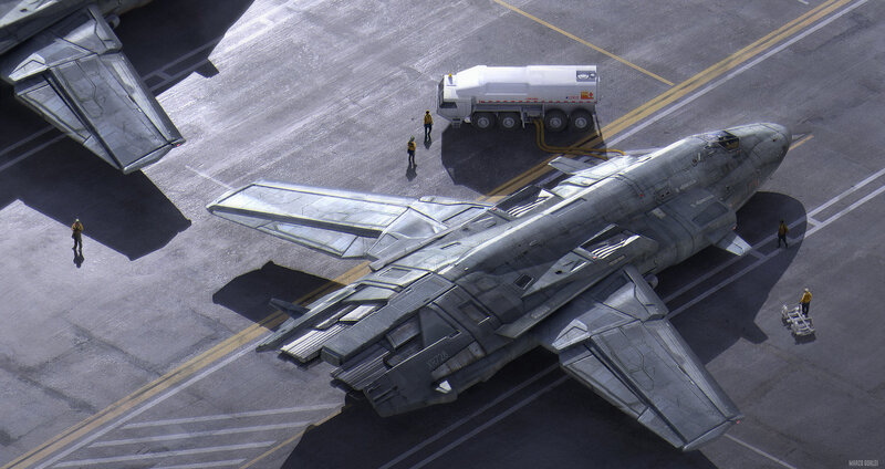 Futuristic Aircraft on Tarmac — Gray
