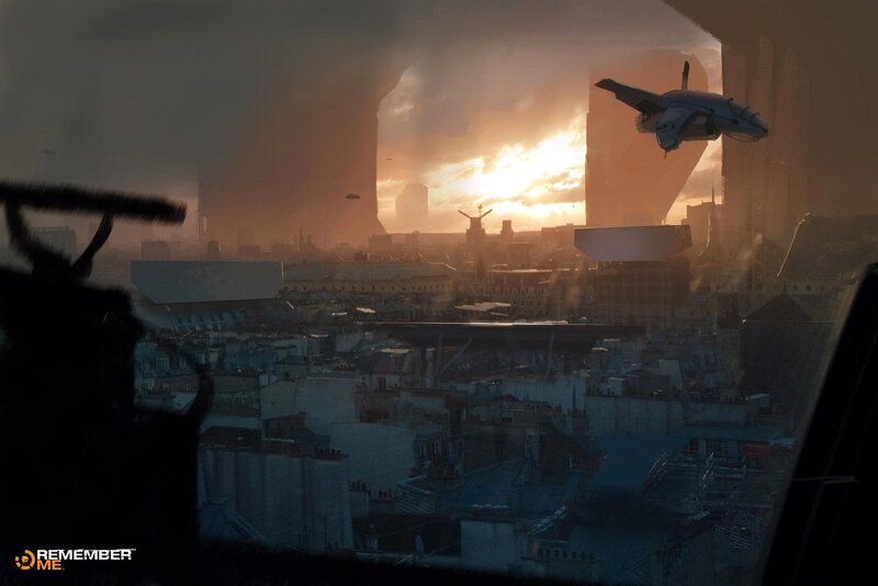 Futuristic Aircraft over City — Orange, Dramatic
