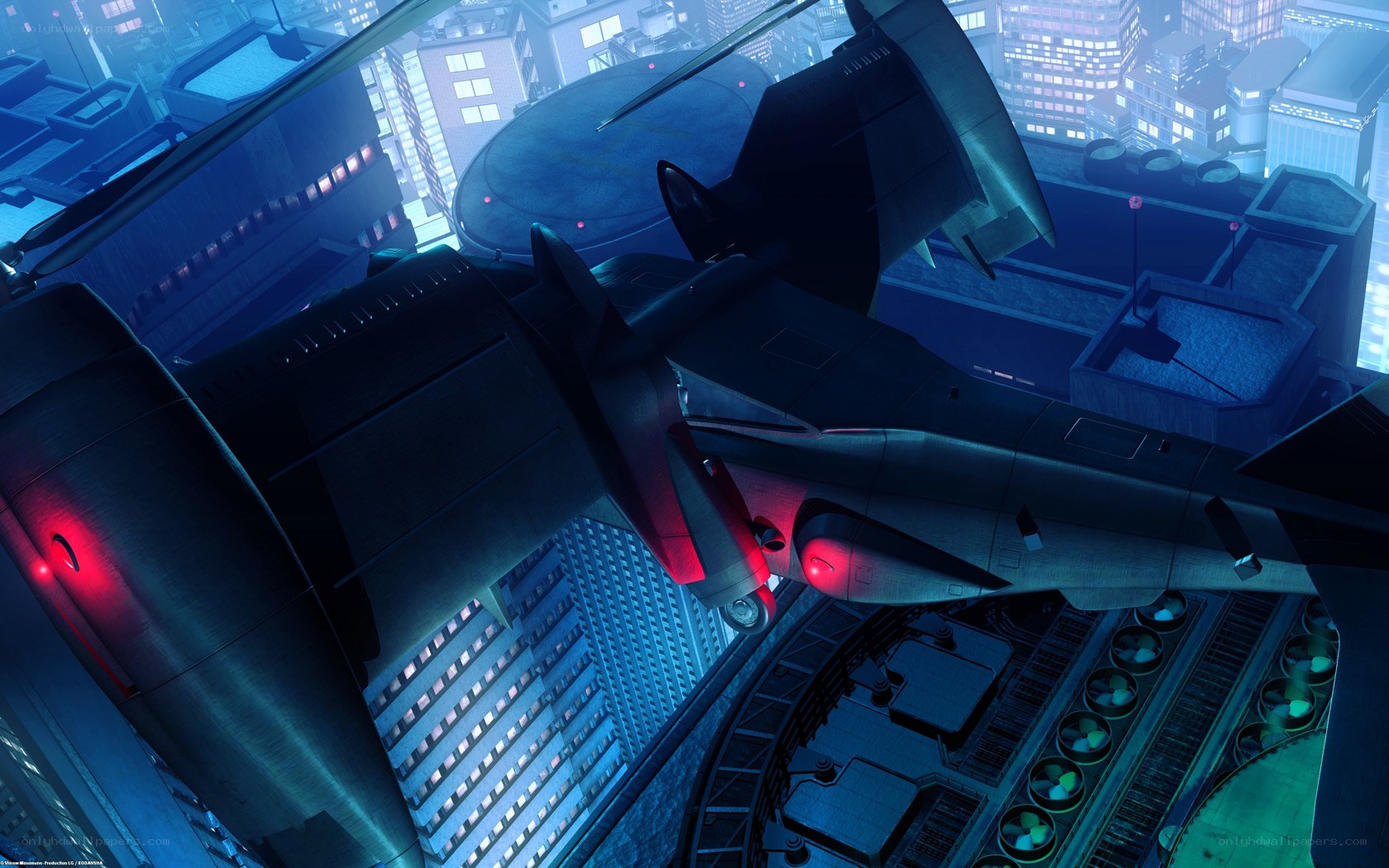 futuristic aircraft over city