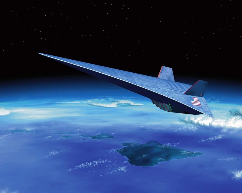 Futuristic aircraft over Earth